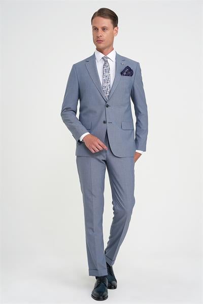 Slim Fit Çift Yırtmaç Esnek Yelekli Klasik Havacı Mavi Takım Elbise Tk 916