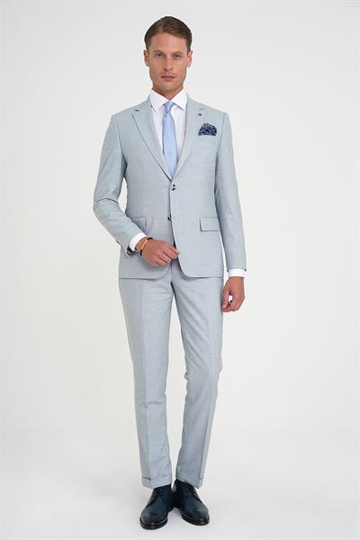 Slim Fit Çift Yırtmaç Esnek Yün Mavi Takım Elbise Tk 918