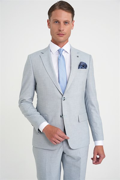 Slim Fit Çift Yırtmaç Esnek Yün Mavi Takım Elbise Tk 918