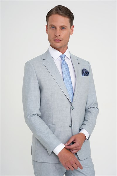 Slim Fit Çift Yırtmaç Esnek Yün Mavi Takım Elbise Tk 918