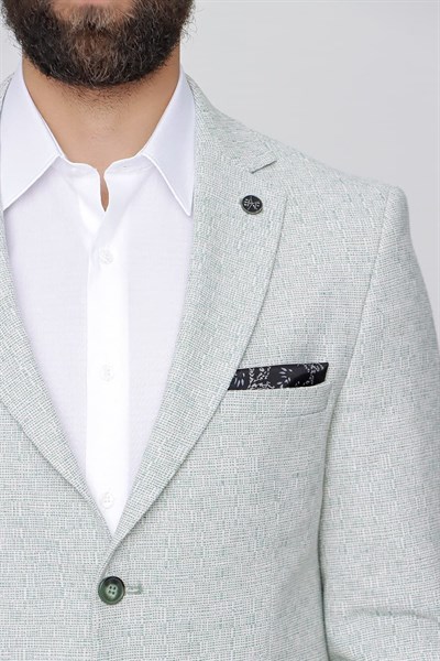 Slim Fit Çift Yırtmaç Kırçıllı Dokuma Nil Yeşili Spor Ceket C 613