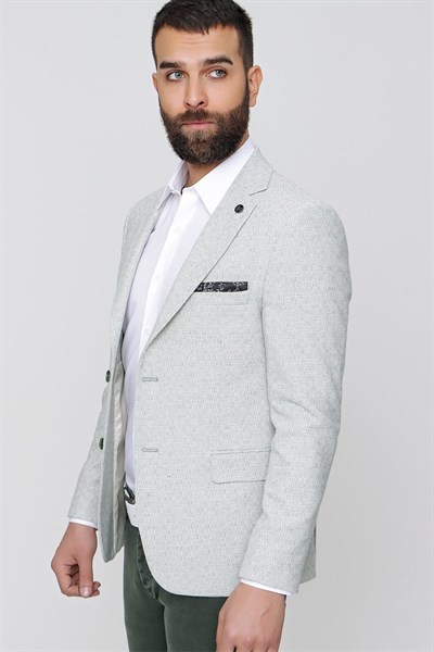 Slim Fit Çift Yırtmaç Kırçıllı Dokuma Nil Yeşili Spor Ceket C 613