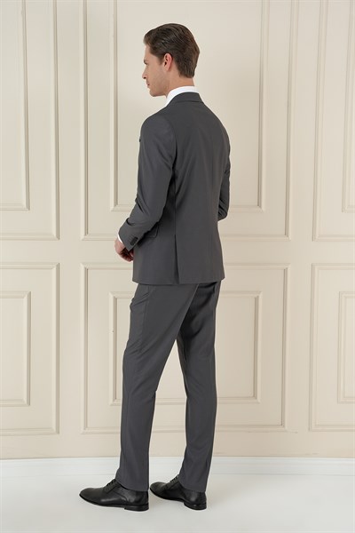 Slim Fit Çift Yırtmaç Mono Yaka Klasik Füme Takım Elbise Tk 912