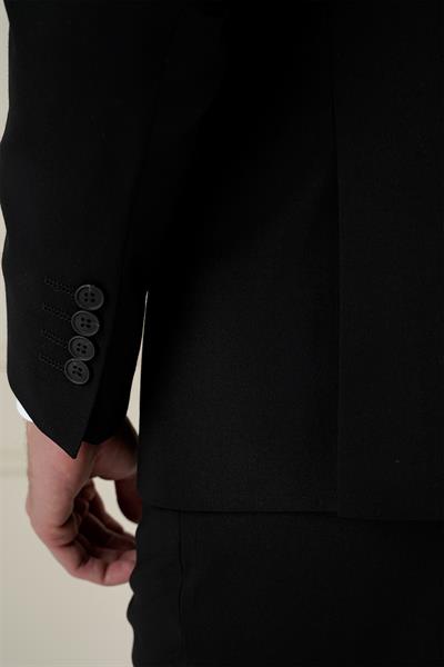 Slim Fit Çift Yırtmaç Mono Yaka Klasik Siyah Takım Elbise Tk 912