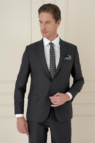 Slim Fit Çift Yırtmaç Mono Yaka Klasik Antrasit Takım Elbise Tk 912