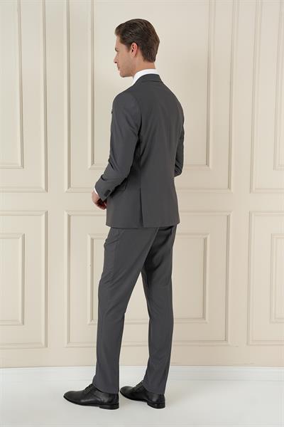 Slim Fit Çift Yırtmaç Mono Yaka Klasik Füme Takım Elbise Tk 912
