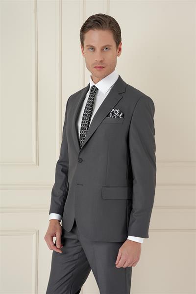 Slim Fit Çift Yırtmaç Mono Yaka Klasik Füme Takım Elbise Tk 912