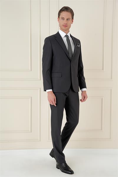 Slim Fit Çift Yırtmaç Mono Yaka Klasik Antrasit Takım Elbise Tk 912