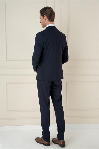 Slim Fit Çift Yırtmaç Mono Yaka Klasik Lacivert Takım Elbise Tk 912