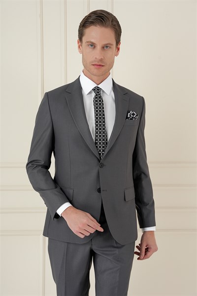Slim Fit Çift Yırtmaç Mono Yaka Klasik Füme Takım Elbise Tk 912