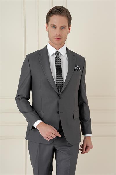 Slim Fit Çift Yırtmaç Mono Yaka Klasik Füme Takım Elbise Tk 912