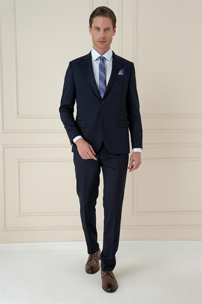 Slim Fit Çift Yırtmaç Mono Yaka Klasik Lacivert Takım Elbise Tk 912