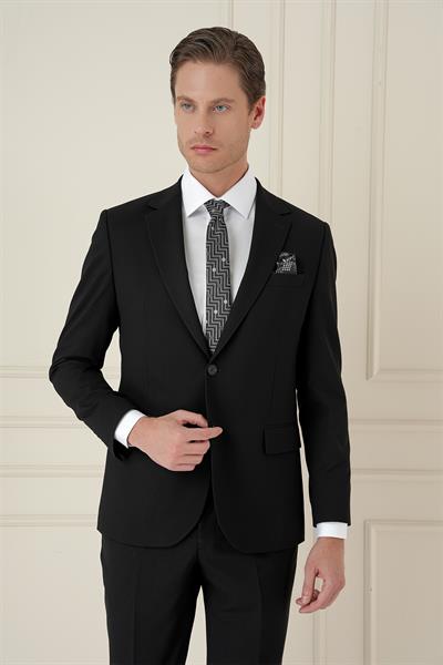 Slim Fit Çift Yırtmaç Mono Yaka Klasik Siyah Takım Elbise Tk 912