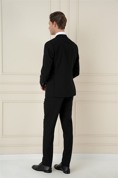 Slim Fit Çift Yırtmaç Mono Yaka Klasik Siyah Takım Elbise Tk 912