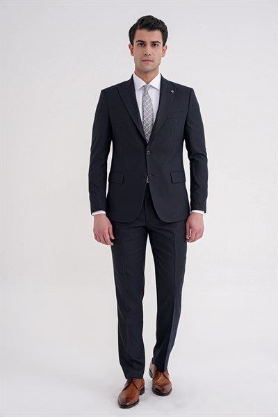 Slim Fit Çift Yırtmaç Sivri Yaka Esnek Lacivert Klasik Takım Elbise TK 939