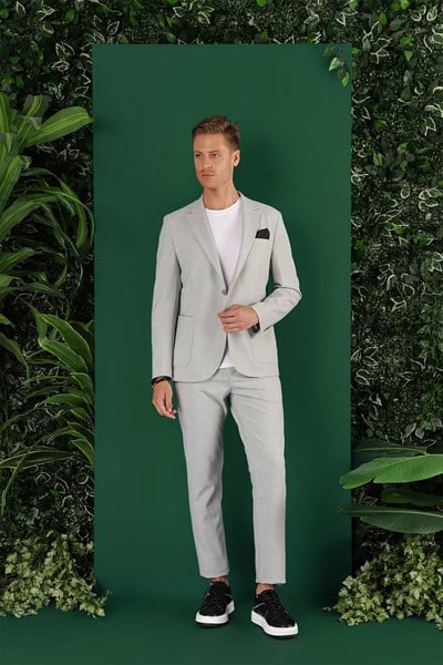 Slim Fit Çift Yırtmaç Torba Cep Esnek Pamuklu Gri Ceket C 643