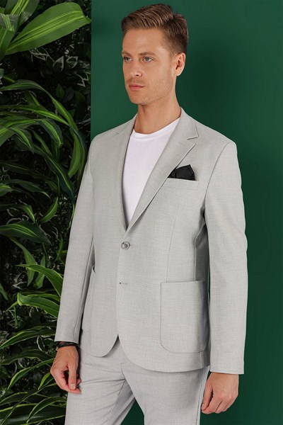 Slim Fit Çift Yırtmaç Torba Cep Esnek Pamuklu Gri Ceket C 643