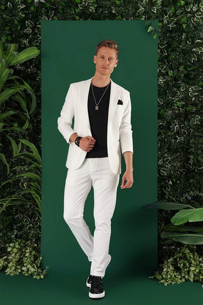 Slim Fit Çift Yırtmaç Torba Cep Esnek Pamuklu Ekru Ceket C 643