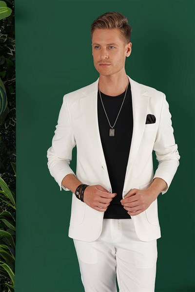 Slim Fit Çift Yırtmaç Torba Cep Esnek Pamuklu Ekru Ceket C 643