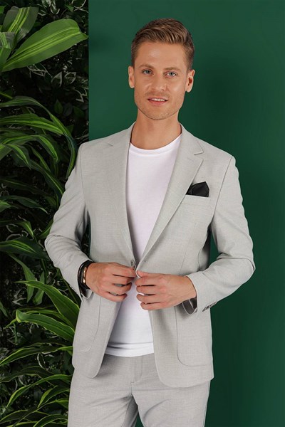 Slim Fit Çift Yırtmaç Torba Cep Esnek Pamuklu Gri Ceket C 643