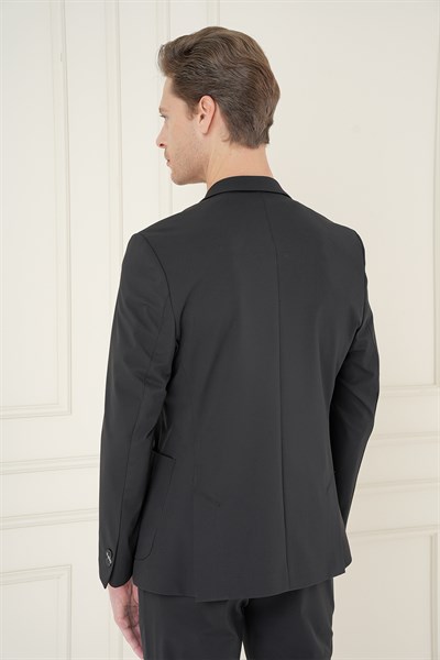 Slim Fit Çift Yırtmaç Torba Cep Esnek Spandex Karışımlı Havacı Siyah Ceket C 697