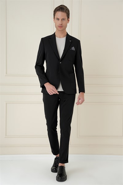 Slim Fit Çift Yırtmaç Torba Cep Esnek Spandex Karışımlı Havacı Siyah Ceket C 697