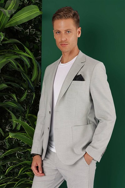 Slim Fit Çift Yırtmaç Torba Cep Esnek Pamuklu Gri Ceket C 643