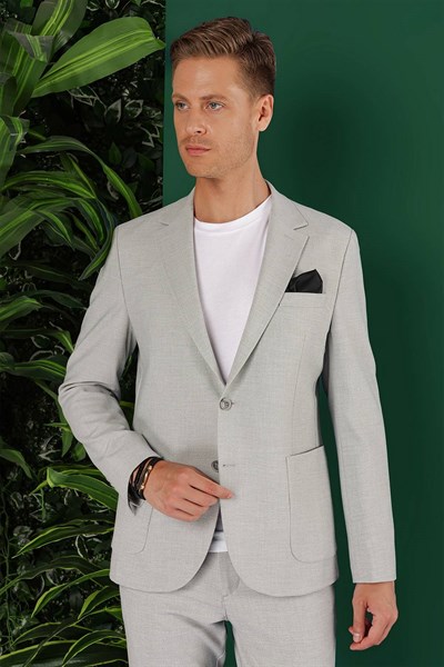 Slim Fit Çift Yırtmaç Torba Cep Esnek Pamuklu Gri Ceket C 643