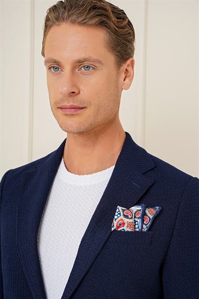 Slim Fit Çift Yırtmaç Yünlü Buklet Dokuma Lacivert Ceket C 686