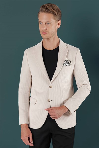 Slim Fit Çift Yırtmaçlı Mono Yaka Taş Kadife Ceket C 651
