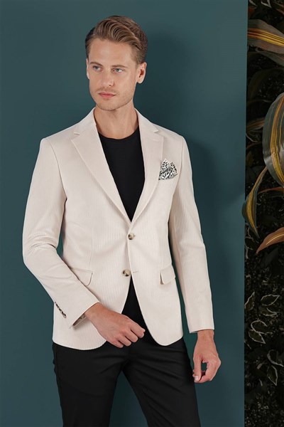Slim Fit Çift Yırtmaçlı Mono Yaka Taş Kadife Ceket C 651