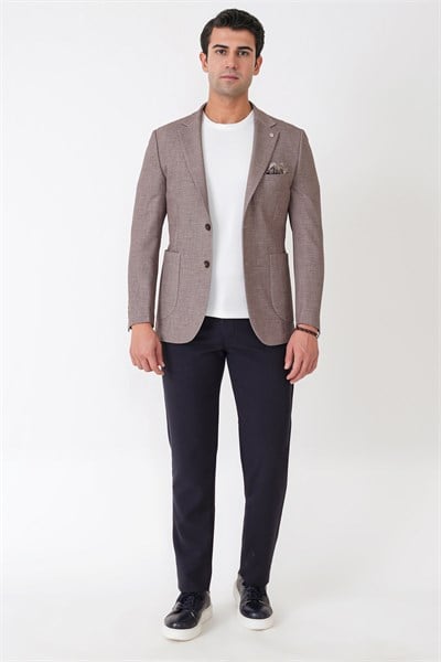 Slim Fit Çift Yırtmaçlı Torba Cep Esenk Yünlü Tütün Rengi Ceket C 752