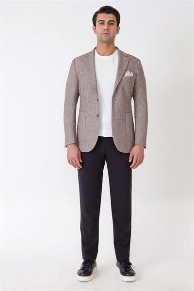 Slim Fit Çift Yırtmaçlı Torba Cep Esenk Yünlü Kum Rengi Ceket C 752