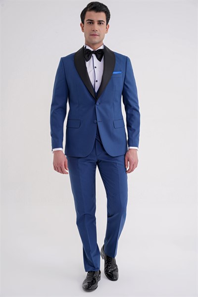 Slim Fit Çıkarılabilir Şal Saten Yaka Parlement Yelekli Damatlık Smokin Takım Black 072
