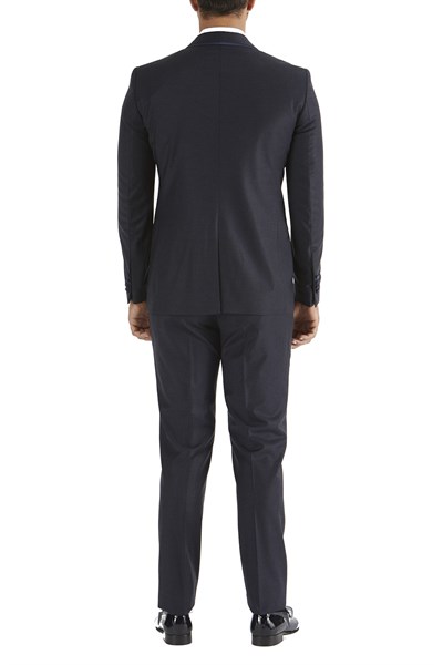 Slim Fit Çıkarılabilir Saten Şal Yaka Lacivert Damatlık Smokin Takım Black 037
