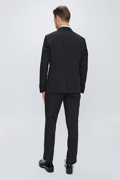 Slim Fit Çıkarılabilir Saten Yaka Siyah Damatlık Smokin Takım Black 061
