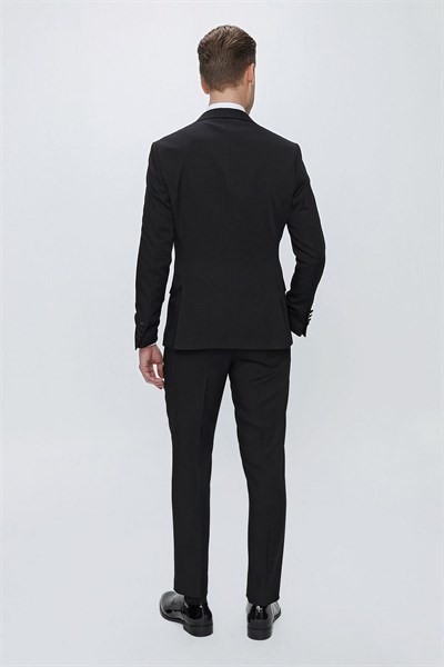 Slim Fit Çıkarılabilir Saten Yaka Siyah Damatlık Smokin Takım Black 067