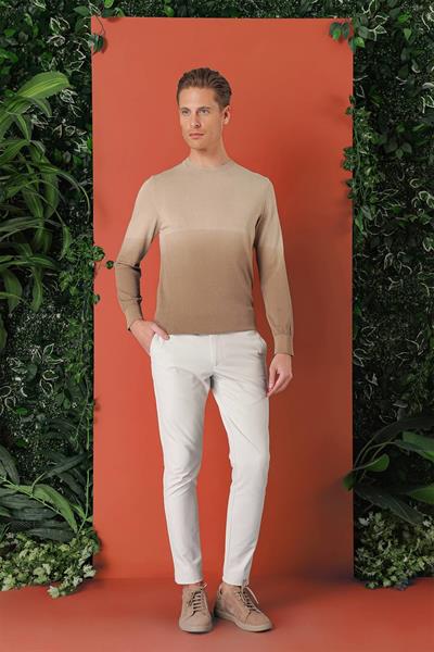 Slim Fit Degrade Desen Bisiklet Yaka Bej Triko Tr 866