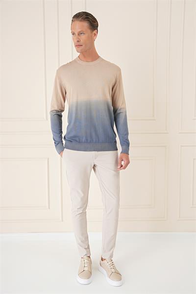 Slim Fit Degrade Desen Bisiklet Yaka Mavi Triko Tr 866