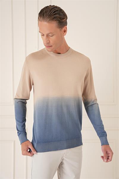 Slim Fit Degrade Desen Bisiklet Yaka Mavi Triko Tr 866