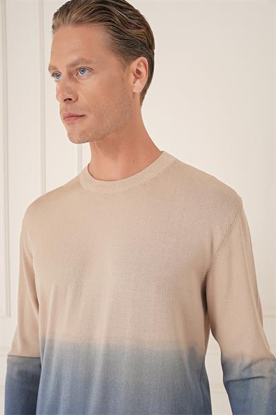 Slim Fit Degrade Desen Bisiklet Yaka Mavi Triko Tr 866