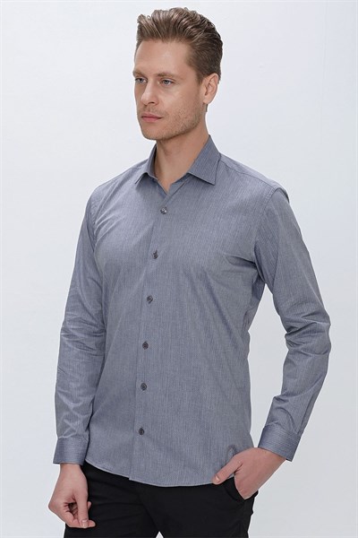 Slim Fit Doku Desenli %100 Pamuk Füme Gömlek GK 675