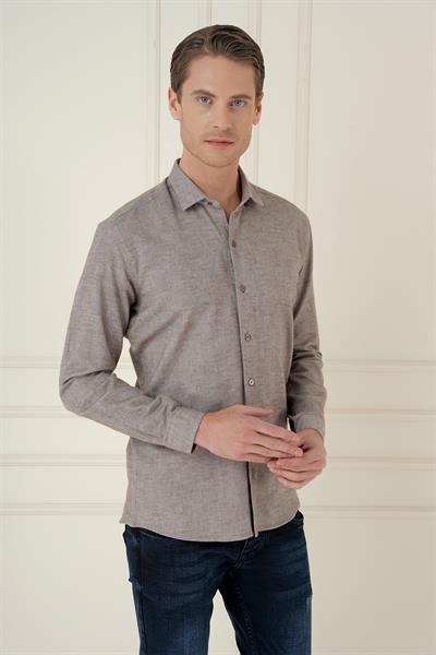 Slim Fit Dokulu %100 Pamuk Toprak Gömlek G 1584