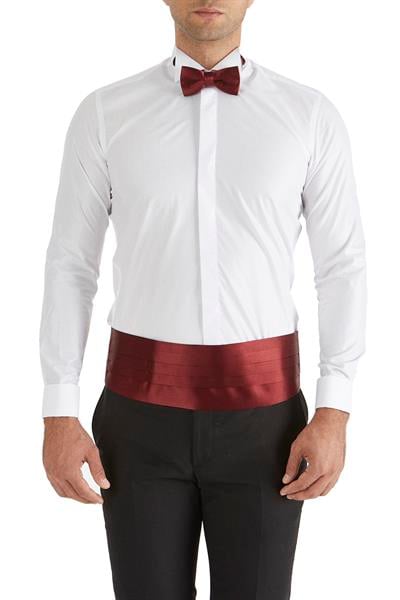 Slim Fit Duble Manşet Ata Yaka Beyaz Damatlık Smokin Gömlek Gk 148