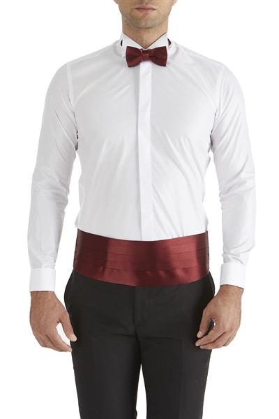 Slim Fit Duble Manşet Ata Yaka Beyaz Damatlık Smokin Gömlek Gk 148