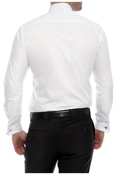 Slim Fit Duble Manşet Ata Yaka Beyaz Damatlık Smokin Gömlek  Gk 360