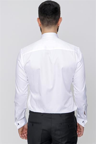 Slim Fit Duble Manşet Ata Yaka Ekru Damatlık Smokin Gömlek Gk 148