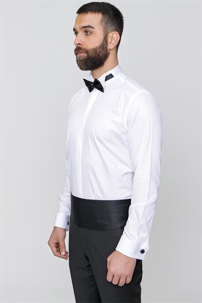 Slim Fit Duble Manşet Ata Yaka Ekru Damatlık Smokin Gömlek Gk 148
