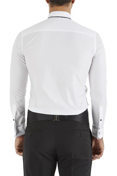 Slim Fit Duble Manşet Biyeli Beyaz Damatlık Smokin Gömlek  Gk 182