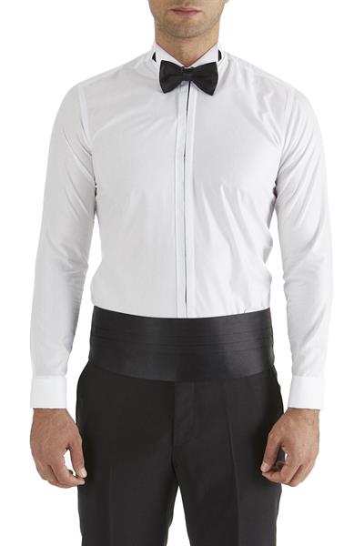 Slim Fit Duble Manşet Gizli Düğme Ata Yaka Beyaz Damatlık Smokin Gömlek  Gk 362